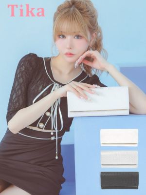 チェーンショルダー付き型押しラメ2Wayクラ...