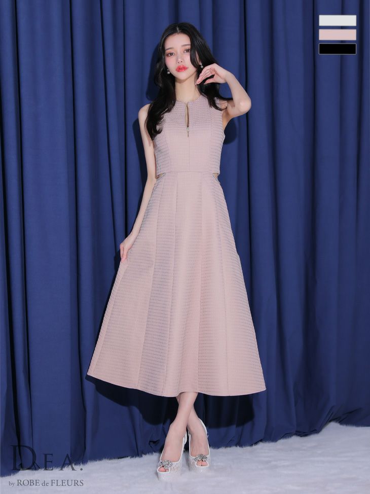 キャバドレス ロングドレス [DEA.byROBEdeFLEURS/ディアバイローブドフルール]高級ウエストカットノースリーブフロントジップAラインロングドレス