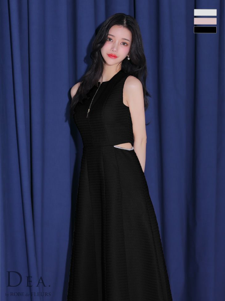 キャバドレス ロングドレス [DEA.byROBEdeFLEURS/ディアバイローブドフルール]高級ウエストカットノースリーブフロントジップAラインロングドレス