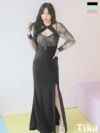 キャバドレス ロング丈 大きいサイズ タイト 袖あり 長袖 キャバクラ ロングドレス