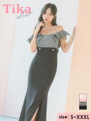 オフショルダーフリル袖ギンガムチェック柄切り...