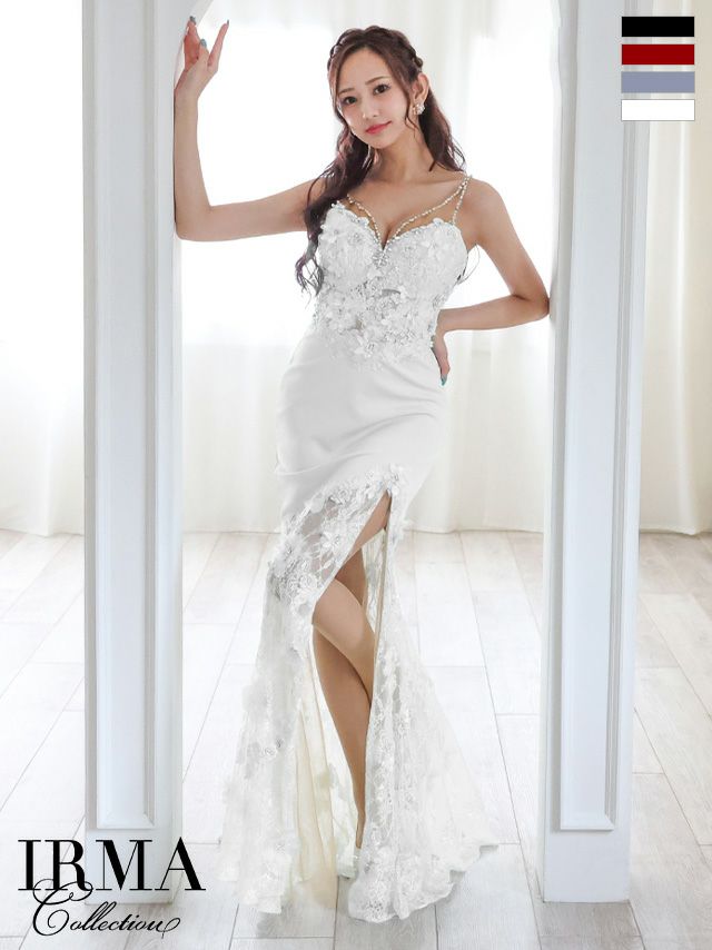 キャバドレス ロングドレス [IRMA/イルマ] 高級エレガントフラワーレースキャミソールスリットタイトロングドレス
