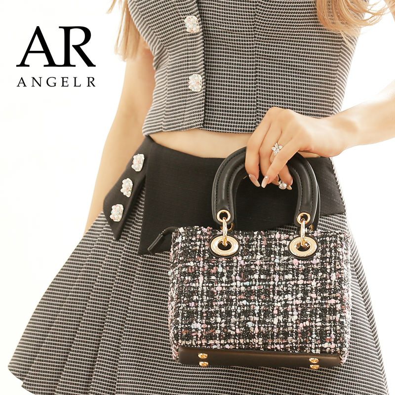 高級　MIXチェック柄　ツイード　ショルダー付き　2way　ミニバッグ