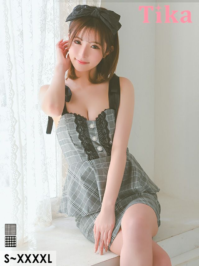 キャバドレス ミニ丈 大きいサイズ タイト ペプラム ミニドレス 体型カバー チェック柄