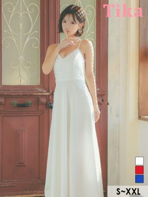 [SALE] キャミソール刺繍チュール切り替えAラインロングドレス (Sサイズ～XXLサイズ) (聖菜/キャバドレス着用)