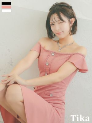 オフショルダーフリル袖ビジューボタン刺繍ライ...