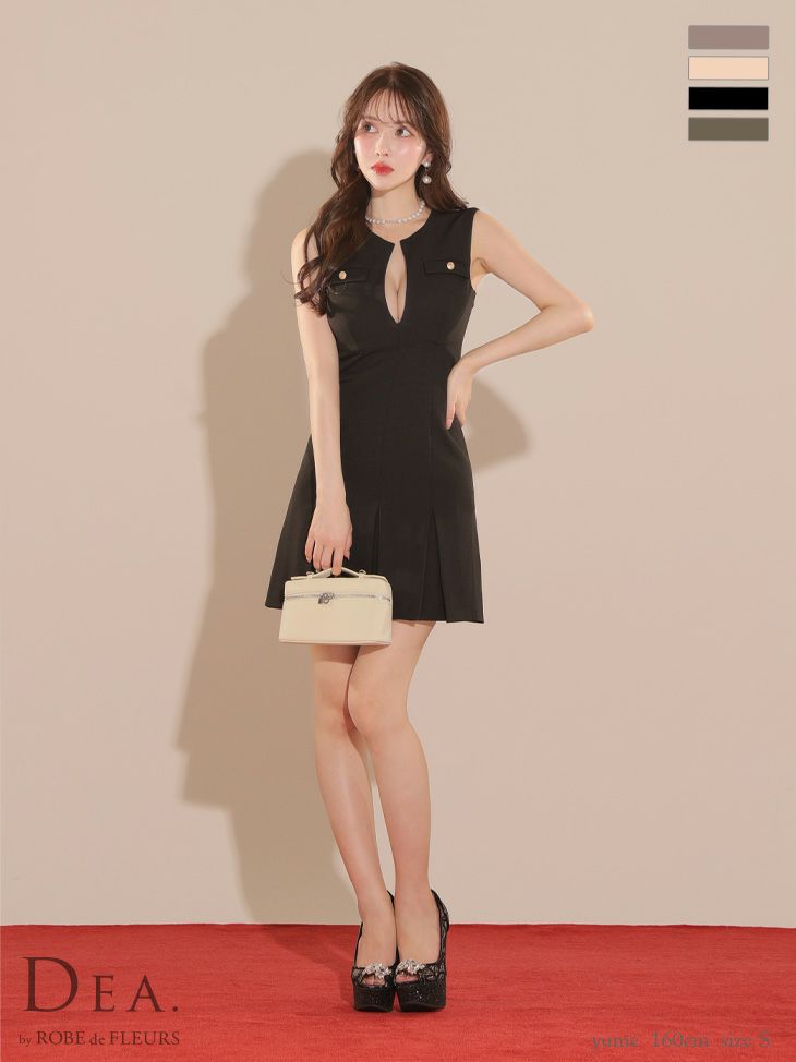 キャバドレス ミニドレス [DEA.byROBEdeFLEURS/ディアバイローブドフルール] 　　高級シンプルノースリーブゴールドボタンバストカットフレアミニドレス