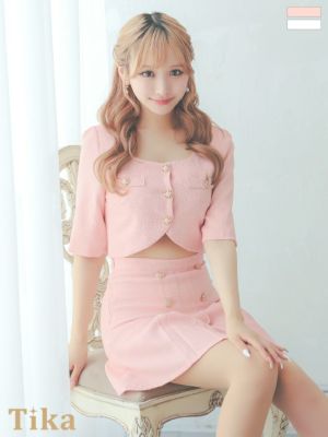 ツイード セットアップ 袖あり五部袖 ビジュ...