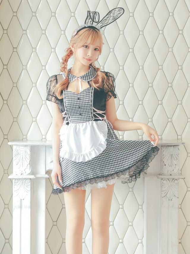 コスプレ] ガーリー千鳥柄フレアスカート体型カバーメイドバニー