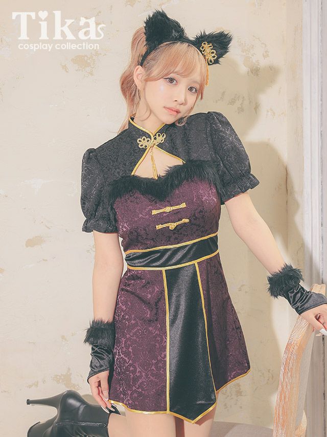 コスプレ ハロウィン 衣装 仮装 キャット チャイナ チャイナ服 アニマル 猫 コスチューム