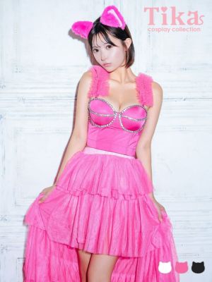 お悩み別おすすめ商品厳選[SALE] [コスプレ] ビジュー付きへそ出しセットアップフィッシュテールフレアスカート猫アニマル [3点セット] (トップス/スカート/カチューシャ)