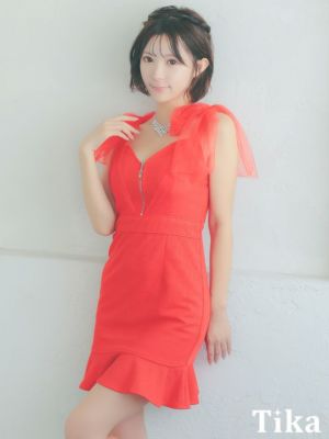 [SALE] キャミソールチュールリボンバストジップ裾フリルタイトミニドレス (Sサイズ～Lサイズ) (聖菜/キャバドレス着用)