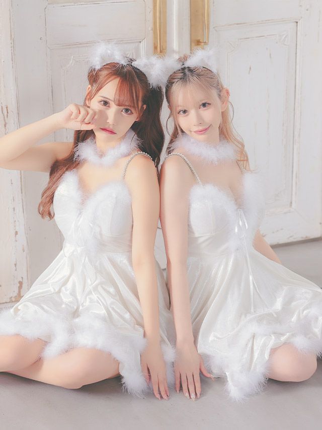 [コスプレ] ふわふわフェザー2段フレアスカートガーリー白猫ツインアニマル [3点セット] (ワンピース/チョーカー/カチューシャ)