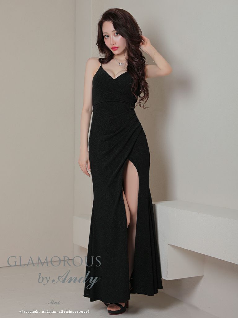 キャバドレス AndyGLAMOROUS アンディグラマラス　高級ラメキャミソールスリットシンプルワンカラータイトロングドレス