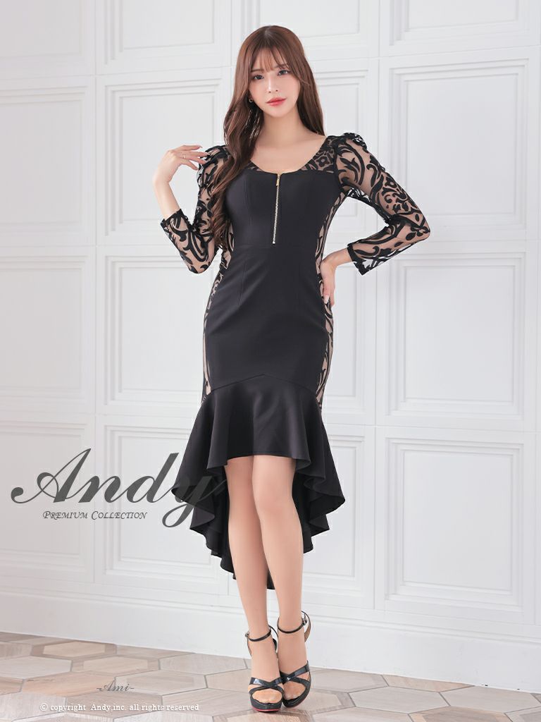  キャバドレス Andy アンディ　高級袖ありジップマーメイドバックチェーンロングテールドレス