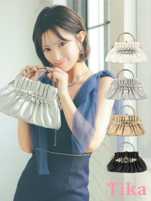 カットビジュープリーツがま口2Wayハンドミ...