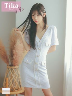 [韓国ドレス] ストレッチニット Vネック ...
