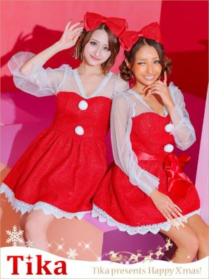 サンタコス 2点set 袖ありシアーレースパ...