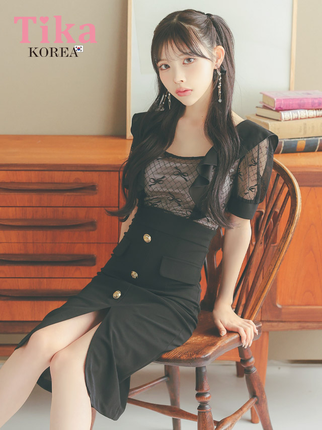 キャバドレス 韓国 ドレス タイト 膝丈 大きいサイズ ミディアムドレス 半袖