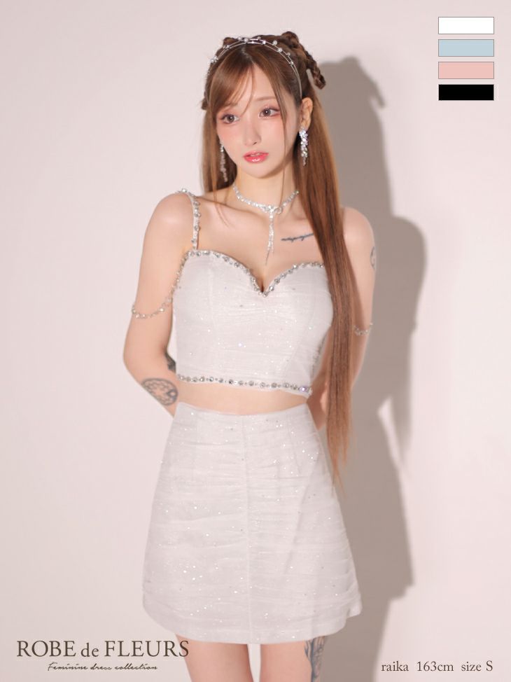 キャバドレス ミニドレス ROBEdeFLEURS ローブドフルール　高級セットアップキャミソールラメニットビジュータイトミニドレス