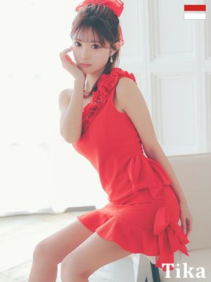 [SALE] ワンショルダーティアードフリルビジューサイドリボンタイトミニドレス (Sサイズ～Lサイズ) (聖菜/キャバドレス着用)