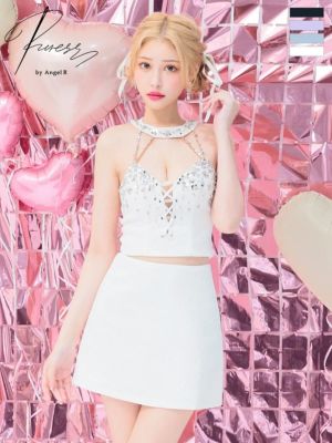 [PURESS/ピュアレス] 高級 ホルターネック セットアップ ツイード スパンコール バストカット 谷間魅せ フレアミニドレス