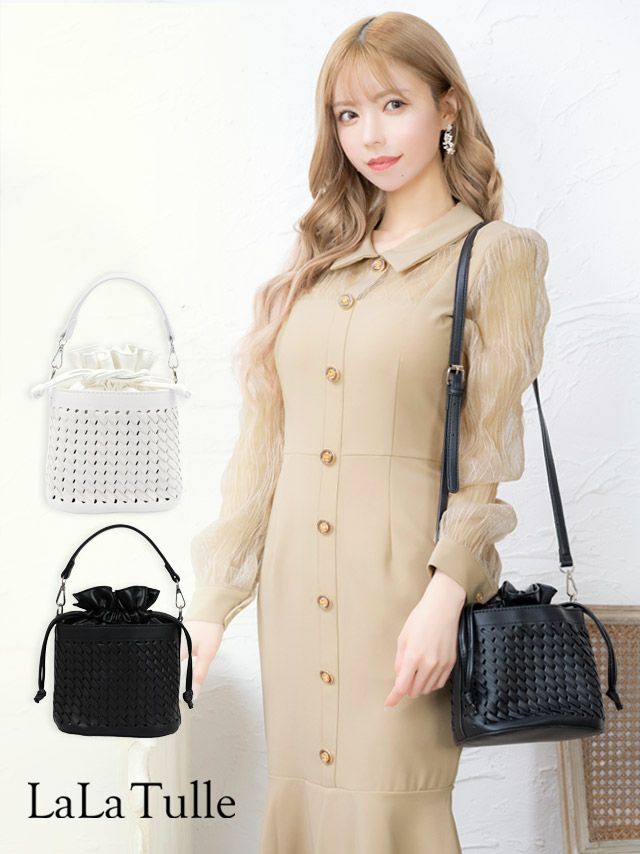 ワンカラー 丸穴あきデザイン 巾着 2Way ミニバッグ