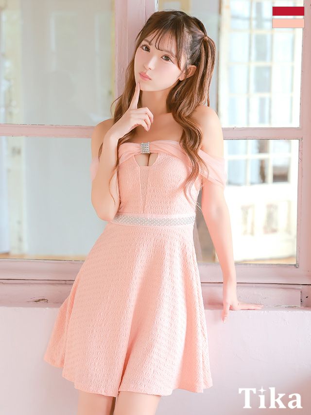 キャバドレス ミニ丈 大きいサイズ フレア Aライン オフショルダー ミニドレス キャバクラ ワンピース