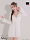キャバドレス ミニドレス ROBEdeFLEURSGlossy ローブドフルールグロッシー　高級長袖フロントジップウエストゴールドチャームタイトミニドレス