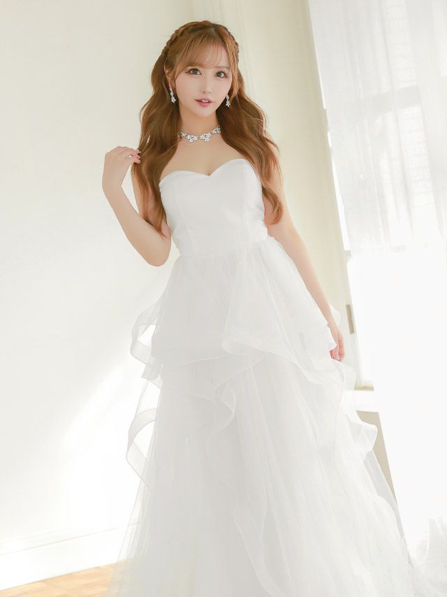 tika白ドレス Tika キャバドレス ナイトドレス 白 前ミニ オフショル チュール