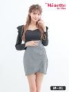 キャバドレス myMinette マイミネット 長袖 フリル ギンガムチェック柄 ウエスト切替 タイト ミニドレス