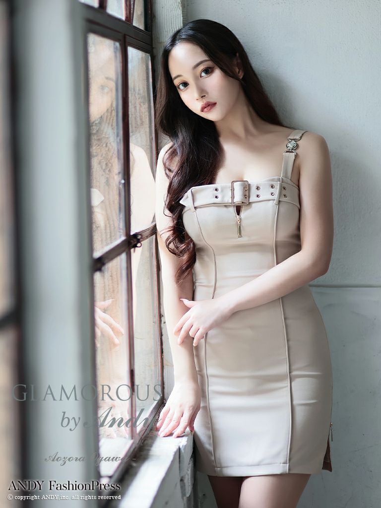 キャバドレス AndyGLAMOROUS アンディグラマラス　高級キャミソールベルトジップワンカラータイトミニドレス