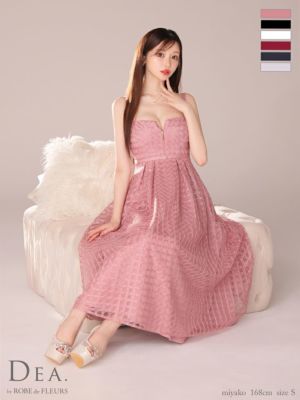 [DEA.byROBEdeFLEURS/ディアバイローブドフルール] 高級 フロントジップ チェック柄 チュール ワンピース キャミソール Aラインロングドレス