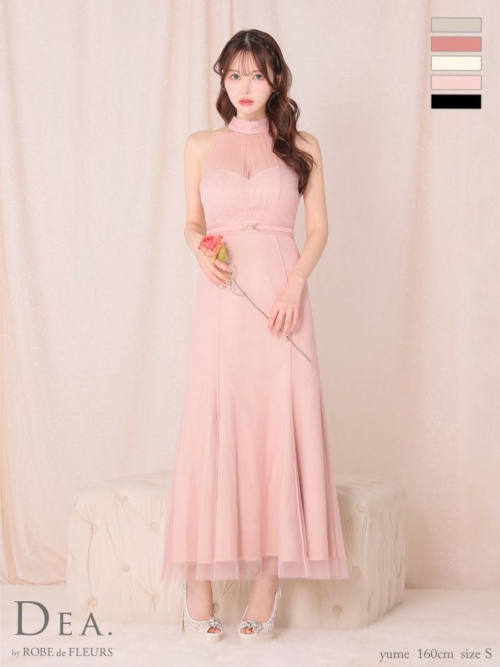 キャバドレス ロングドレス DEA.byROBEdeFLEURS ディアバイローブドフルール　高級シースルーホルターネックウエストベルトネックリボンチュールAラインロングドレス