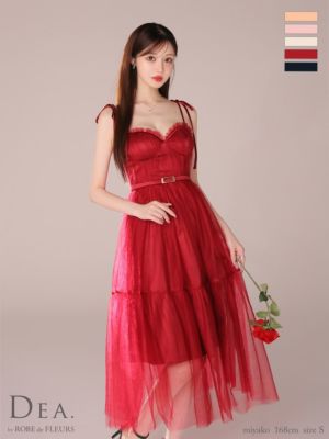 キャバドレス ロングドレス DEA.byROBEdeFLEURS ディアバイローブドフルール　高級ショルダーリボンキャミソールウエストベルトチュールAラインロングドレス