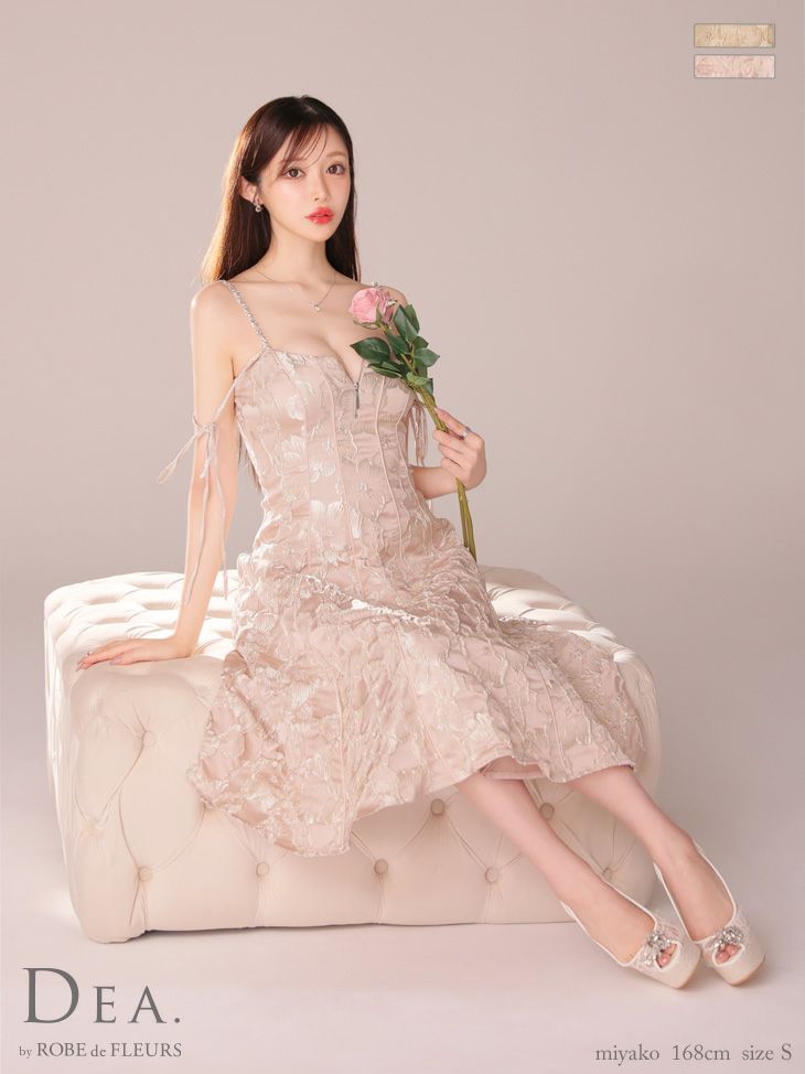 キャバドレス ロングドレス DEA.byROBEdeFLEURS ディアバイローブドフルール　高級花柄ジャガードショルダーリボンキャミソールジップAラインロングドレス