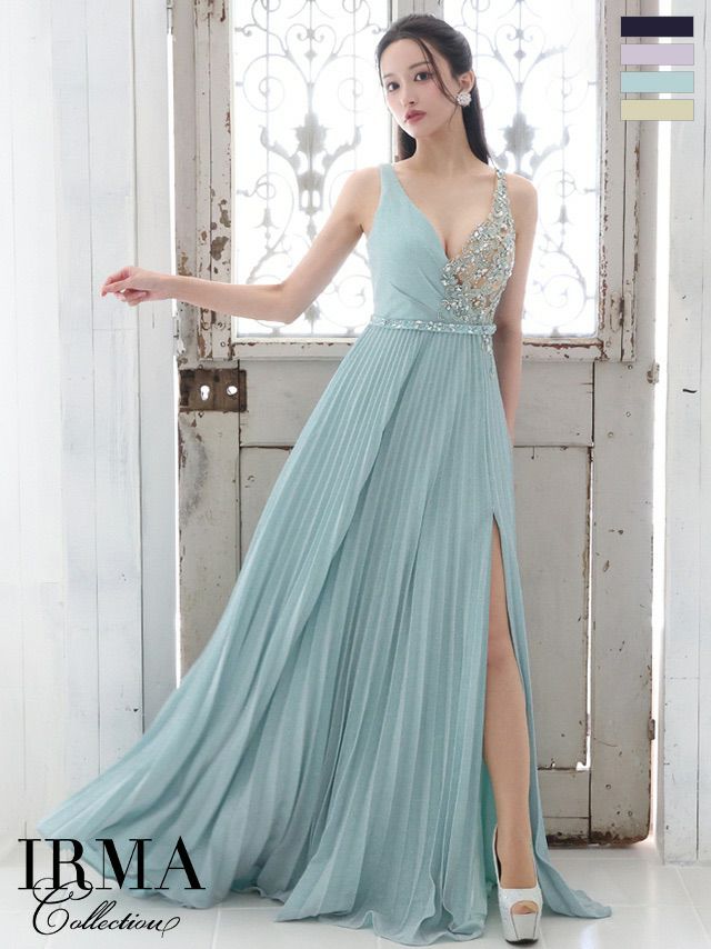 キャバドレス ロングドレス IRMA イルマ高級ノースリーブラメニットビジューAラインロングドレス