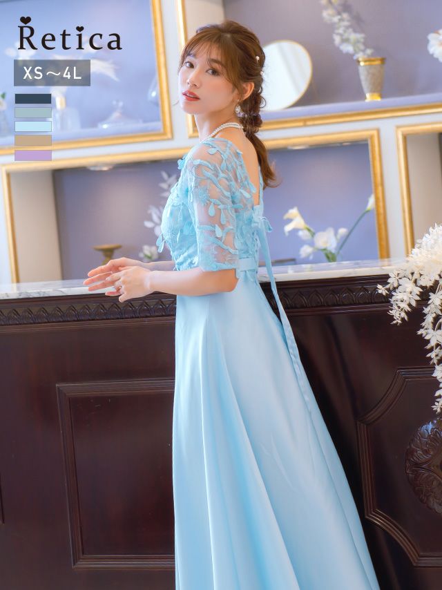 パーティードレス ロング丈 大きいサイズ お呼ばれ ロングドレス 袖あり 体型カバー