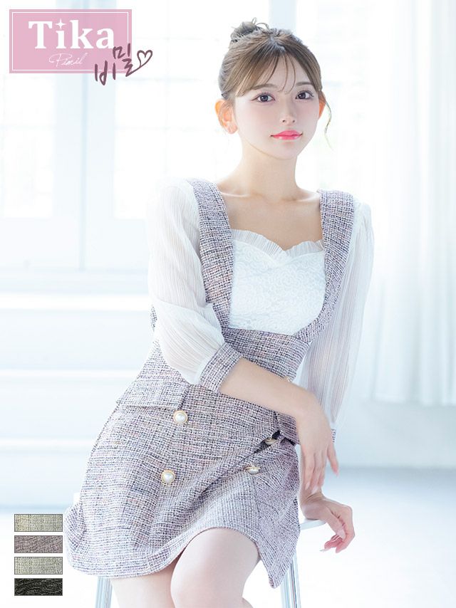 キャバドレス ミニ丈 大きいサイズ 韓国 フレア 袖あり ワンピース ミニドレス