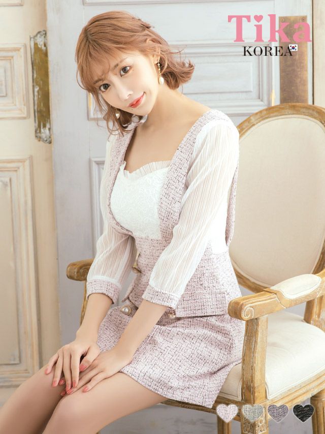 キャバドレス ミニ丈 大きいサイズ 韓国 フレア 袖あり ワンピース ミニドレス