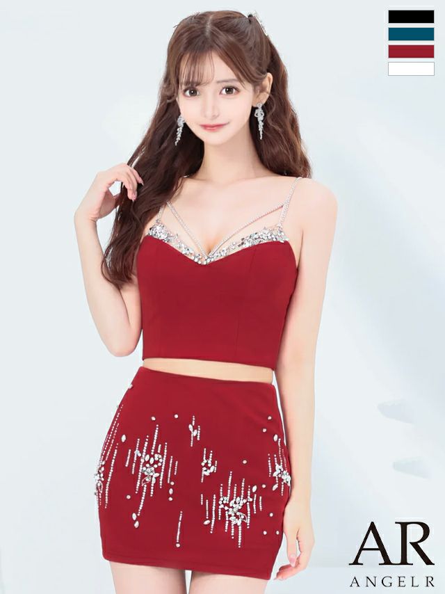 キャバドレス ミニドレス Angel-R エンジェルアール 　高級キャミソールセットアップビジューワンカラータイトミニドレス