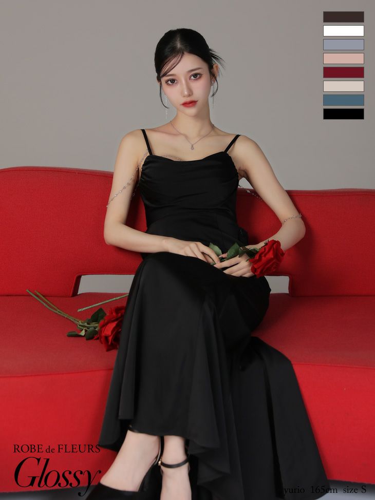 キャバドレス ロングドレス ROBEdeFLEURSGlossy ローブドフルールグロッシー　高級キャミソールビジューチェーンサテンマーメイドタイトロングドレス