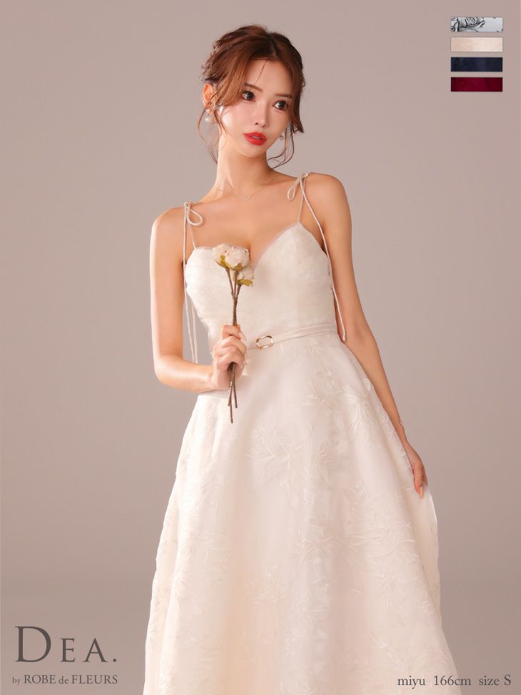 キャバドレス ロングドレス DEA.byROBEdeFLEURS ディアバイローブドフルール　高級キャミソールウエストベルト花柄刺繍オーガンジーチュールAラインロングドレス