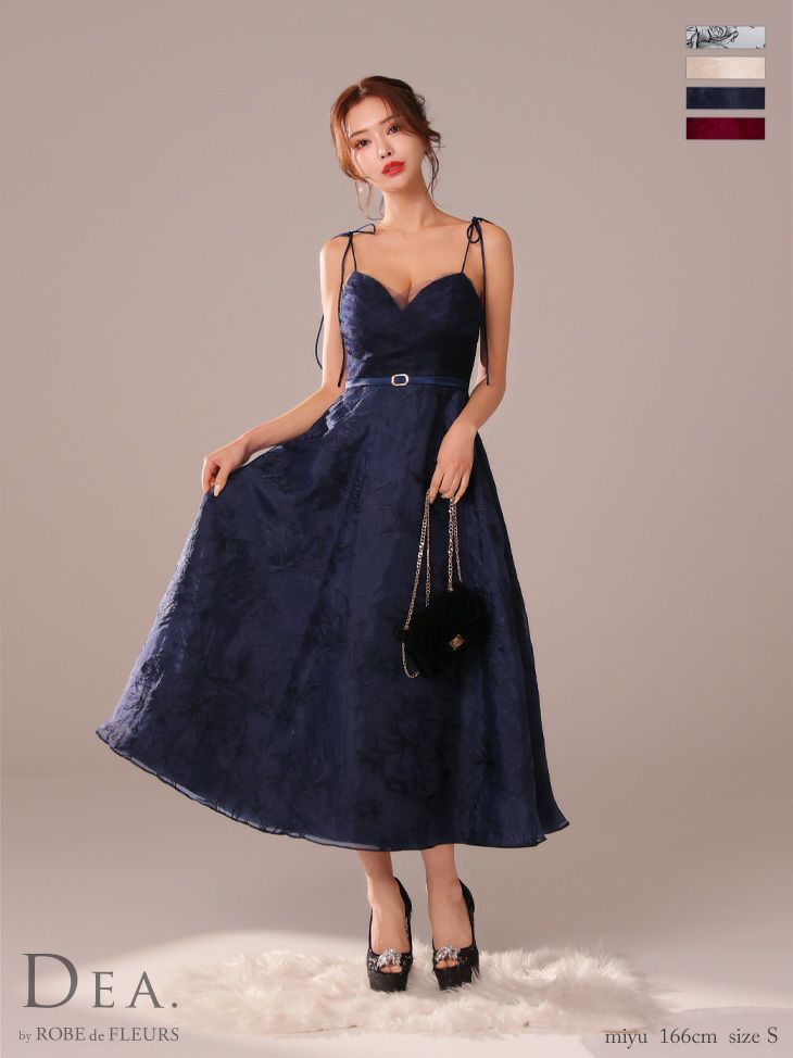 キャバドレス ロングドレス DEA.byROBEdeFLEURS ディアバイローブドフルール　高級キャミソールウエストベルト花柄刺繍オーガンジーチュールAラインロングドレス