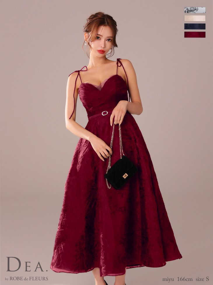 キャバドレス ロングドレス DEA.byROBEdeFLEURS ディアバイローブドフルール　高級キャミソールーブドウエストベルト花柄刺繍オーガンジーチュールAラインロングドレス