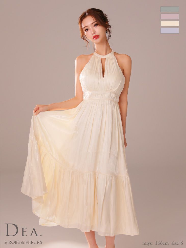 キャバドレス ロングドレス DEA.byROBEdeFLEURS ディアバイローブドフルール　高級ホルターネックバストカットサテンネックリボン2wayAラインロングドレス