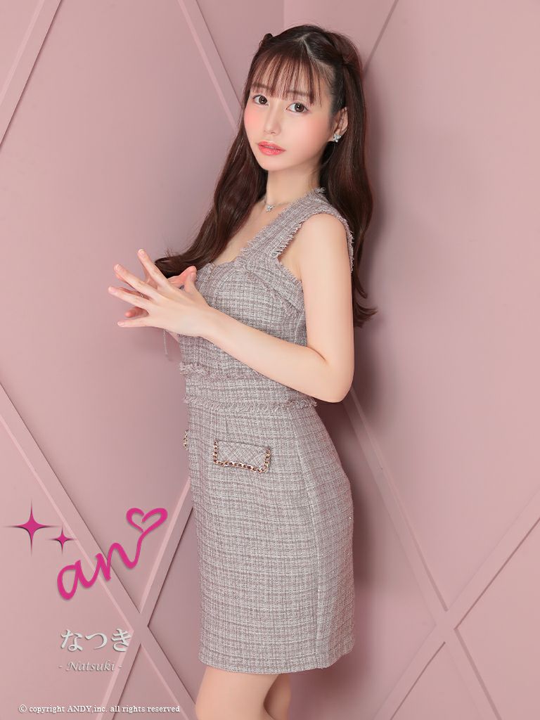 キャバドレス an アン　高級ノースリーブチェック柄ツイードジップポケットデザインタイトミニドレス