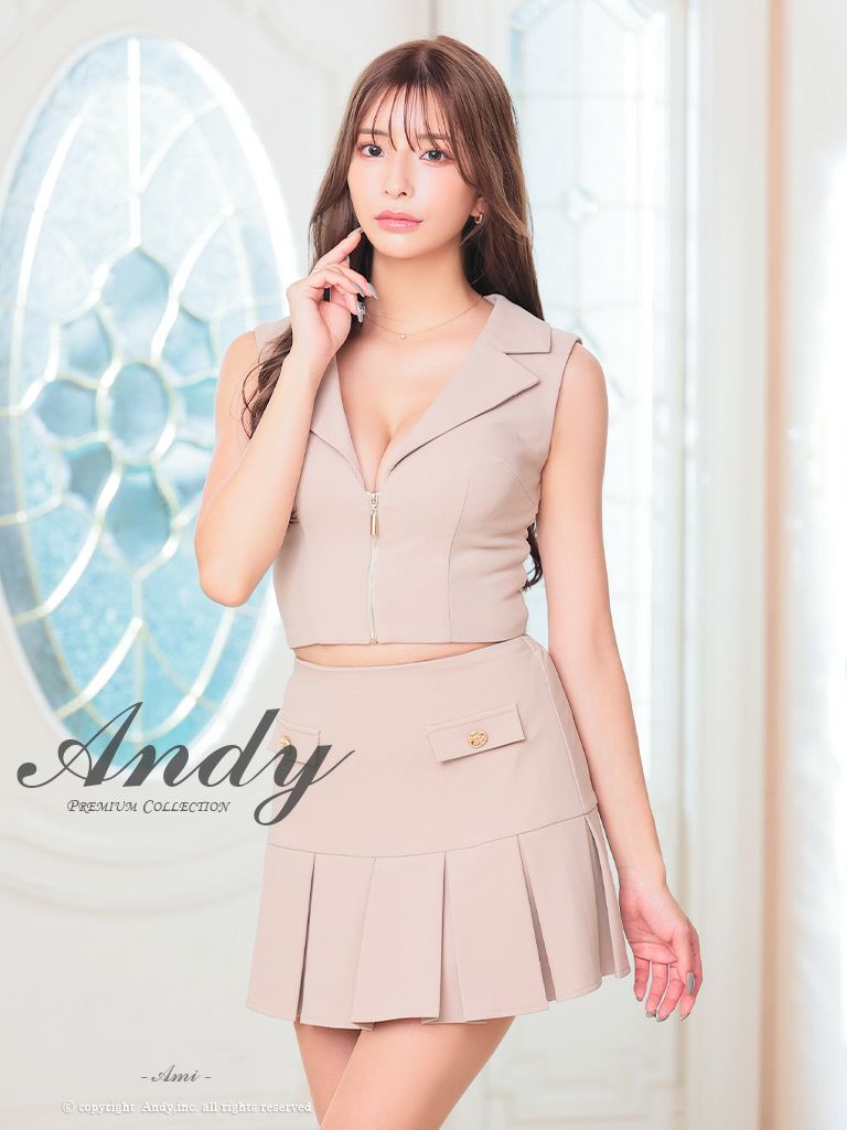 キャバドレス Andy アンディ　高級ノースリーブセットアップ襟デザインジップポケットデザインフレアミニドレス