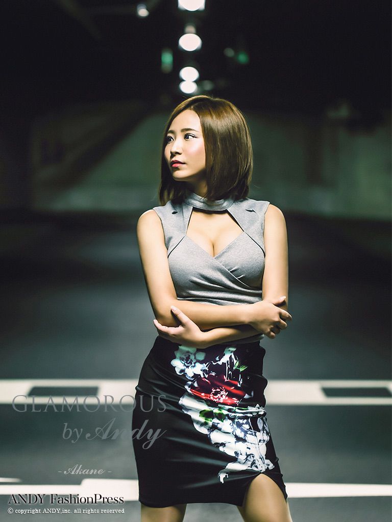 キャバドレス AndyGLAMOROUS アンディグラマラス　高級ノースリーブセットアップウエストベルト花柄デザインバストカットタイトミニドレス