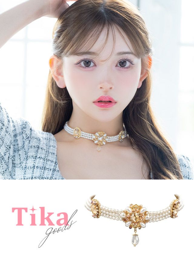 アクセサリー ネックレス チョーカー パール ビジュー アクセ 3連 キラキラ